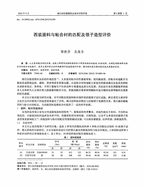 西装面料与粘合衬的匹配及领子造型评价