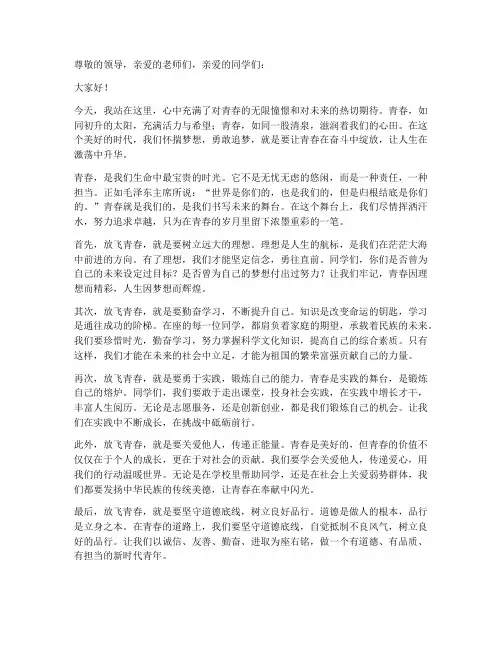 放飞青春激荡人生演讲稿