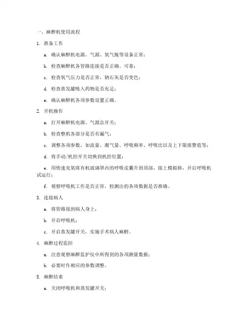 麻醉机使用流程及应急预案模板