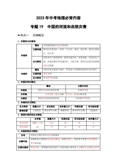 2023年中考地理必背专题19  中国的河流和自然灾害