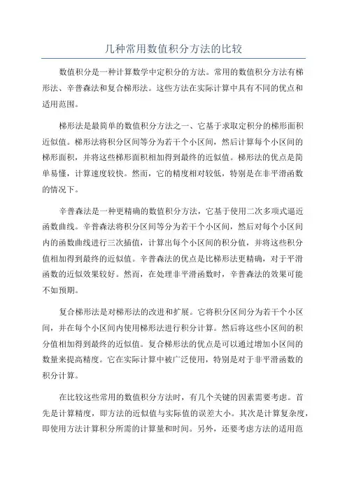 几种常用数值积分方法的比较