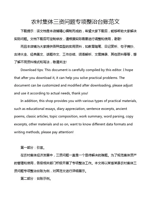农村集体三资问题专项整治台账范文