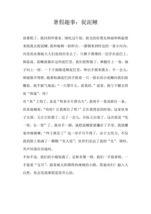六年级叙事暑假趣事：捉泥鳅