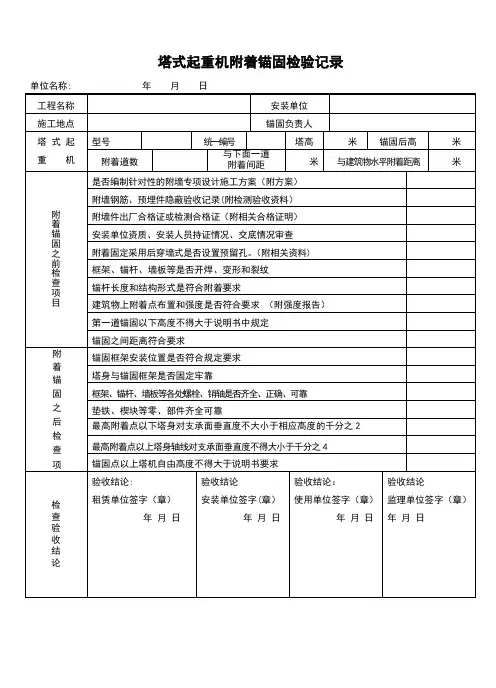 塔吊附墙验收表