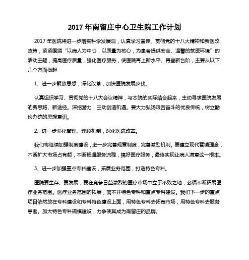2017年医院工作计划