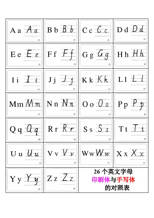 26个英文字母印刷体与手写体对照表