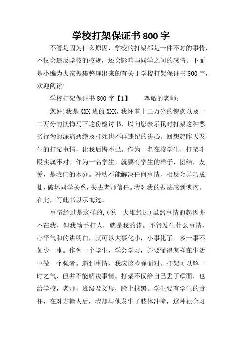 学校打架保证书800字