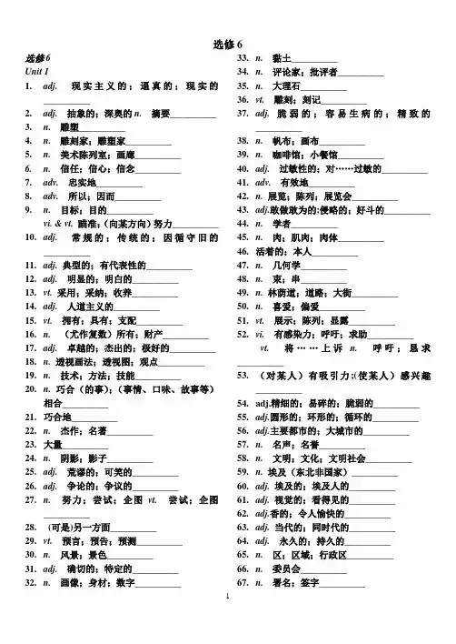 (完整版)新课标人教版高中英语选修6单词(默写用)