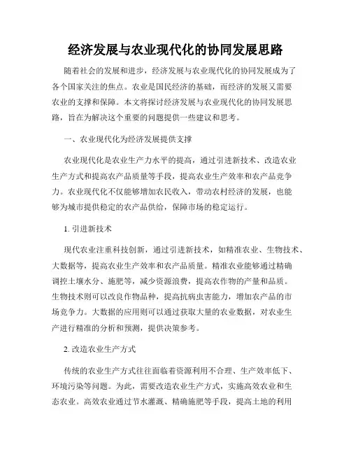 经济发展与农业现代化的协同发展思路