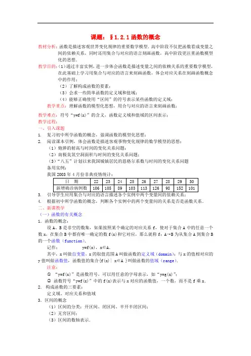 高中数学 1.2.1函数的概念教案 新人教A版必修1