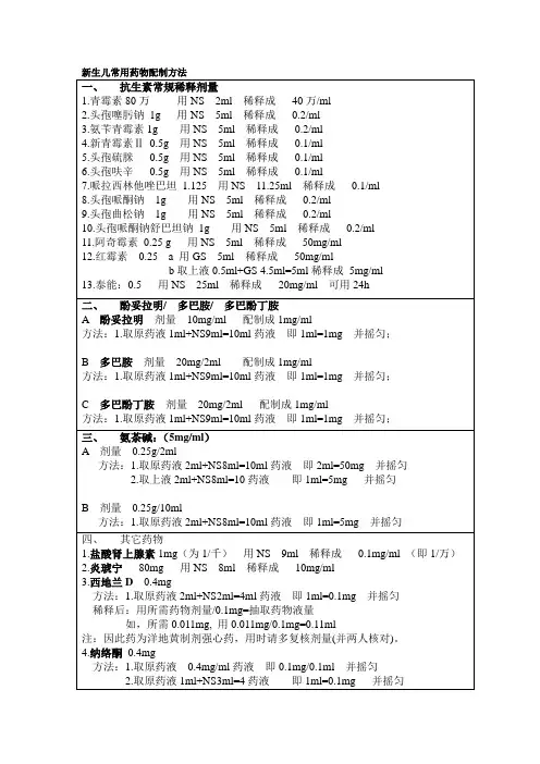 新生儿常用药物配制方法
