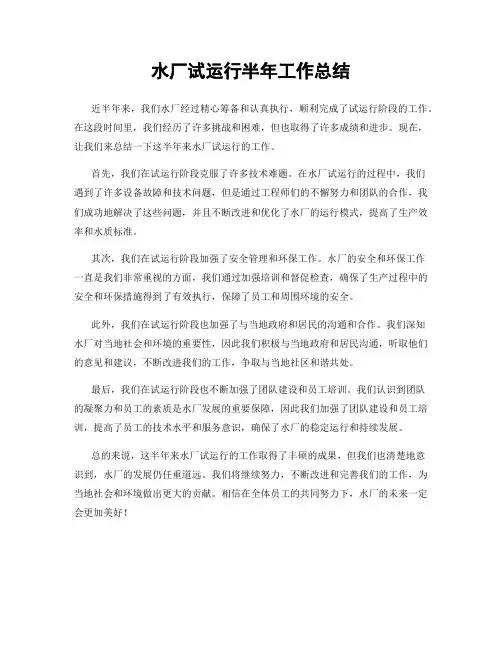 水厂试运行半年工作总结