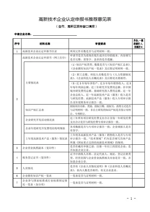 高新技术企业认定申报书推荐意见表
