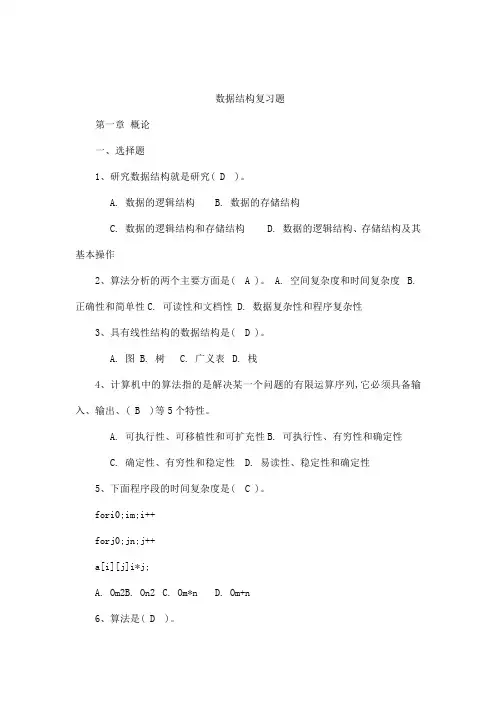 数据结构与算法复习题库含答案