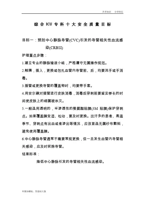ICU的十大安全目标