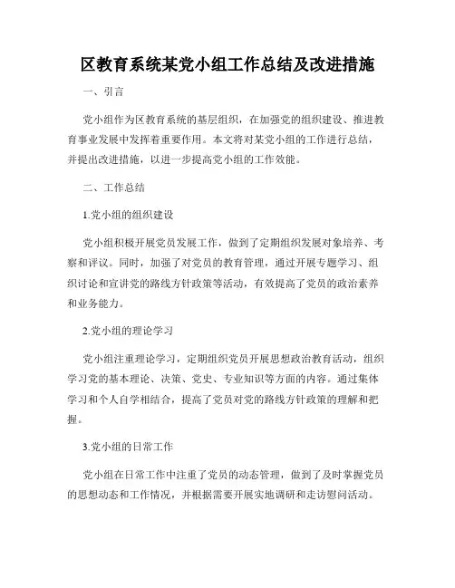 区教育系统某党小组工作总结及改进措施