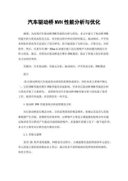 汽车驱动桥NVH性能分析与优化