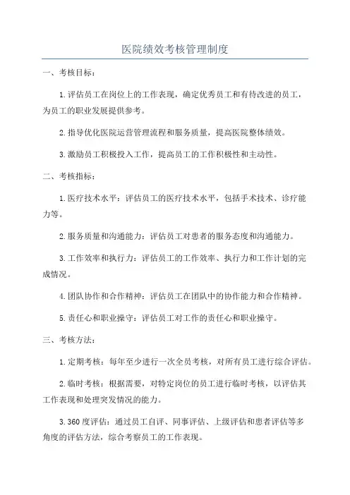 医院绩效考核管理制度