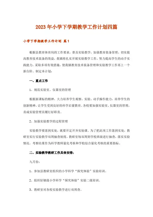 2023年小学下学期教学工作计划四篇