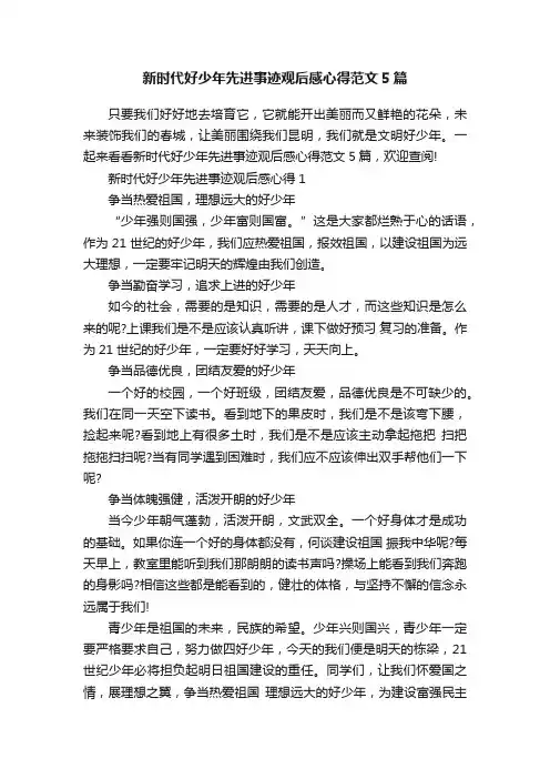 新时代好少年先进事迹观后感心得范文5篇