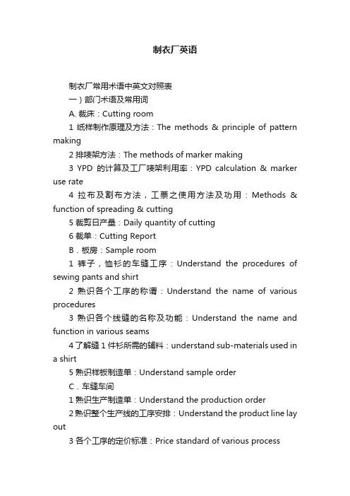 制衣厂英语