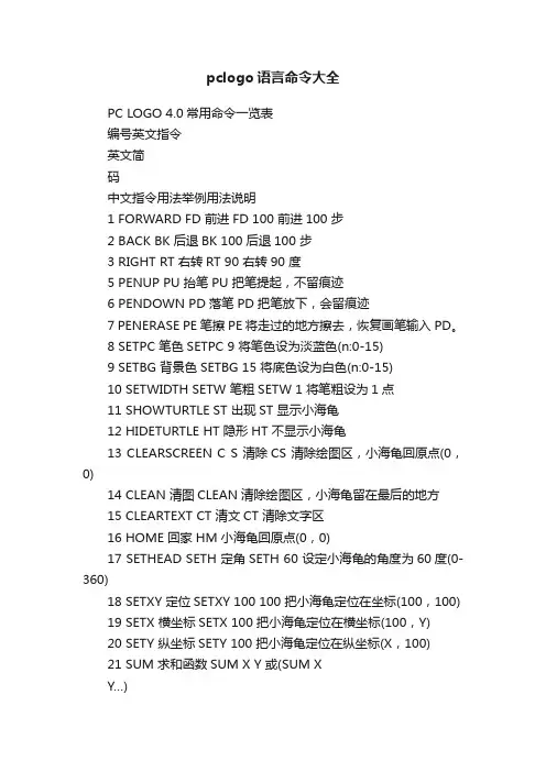 pclogo语言命令大全