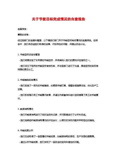 关于节能目标完成情况的自查报告