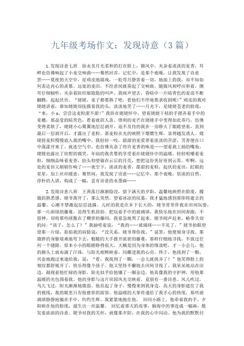 初中作文 九年级考场作文：发现诗意(3篇)-精品