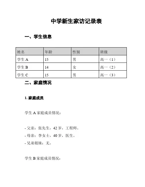 中学新生家访记录表