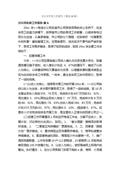 分公司年度工作报告（精选16篇）