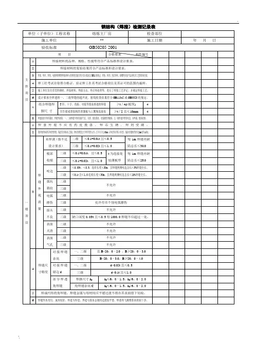 钢结构安装焊接检查记录表
