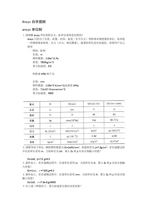 秦老师给的ansys复习题部分答案