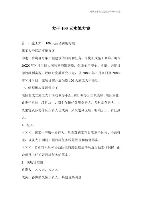 大干100天实施方案