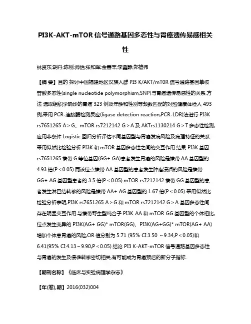 PI3K-AKT-mTOR信号通路基因多态性与胃癌遗传易感相关性