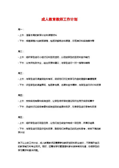 成人教育教师工作计划