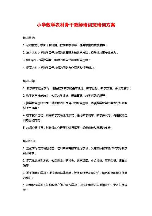 小学数学农村骨干教师培训班培训方案