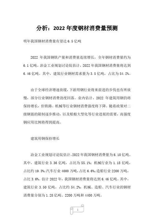 2022年行业分析分析：2022年度钢材消费量预测