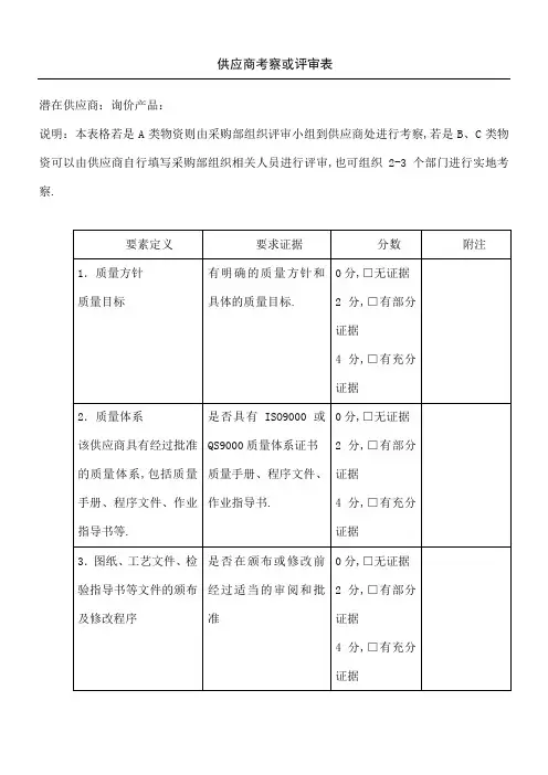 供应商考察或评审表