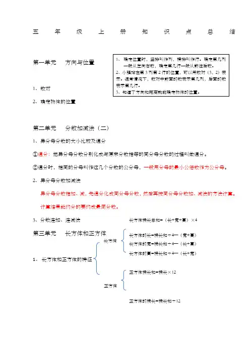 五四制青岛版五年级数学上知识点总结