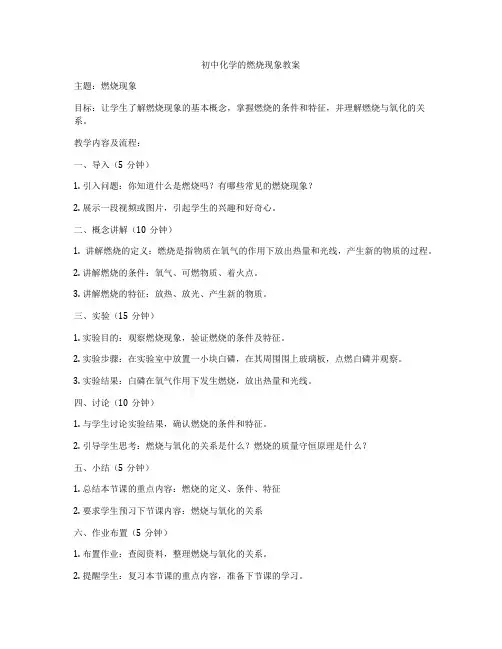 初中化学的燃烧现象教案