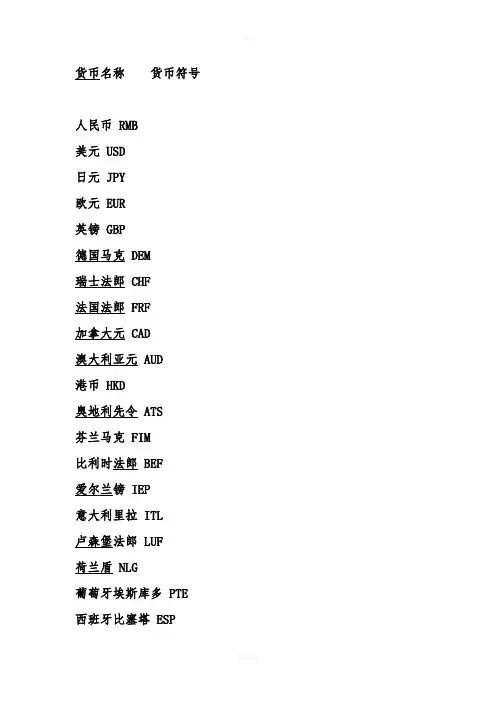 各国货币名称的英文缩写简写