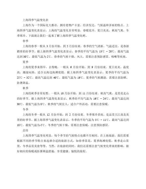 上海四季气温变化表