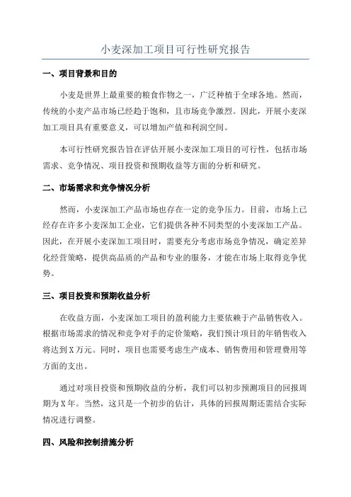 小麦深加工项目可行性研究报告