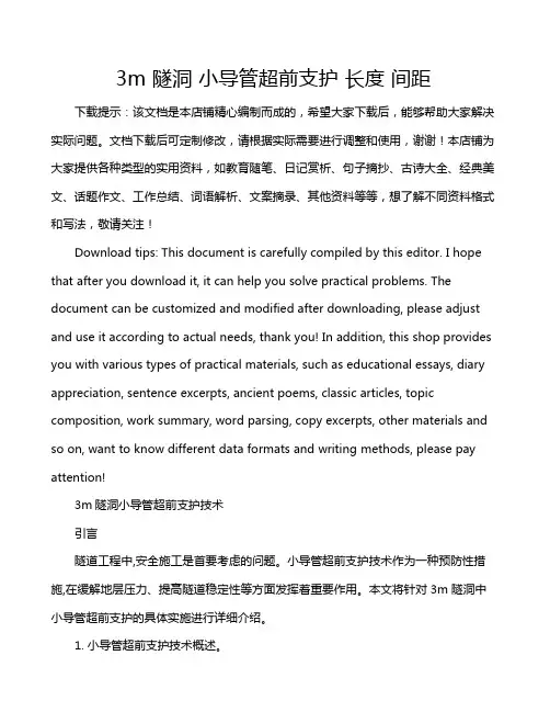 3m 隧洞 小导管超前支护 长度 间距