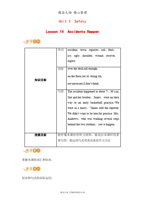 冀教版九年级全一册英语 Lesson 14 教案(教学设计)