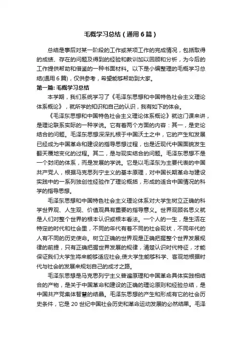 毛概学习总结（通用6篇）