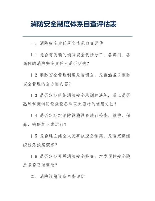 消防安全制度体系自查评估表