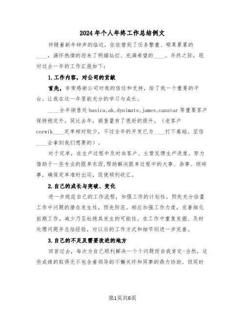 2024年个人年终工作总结例文(二篇)