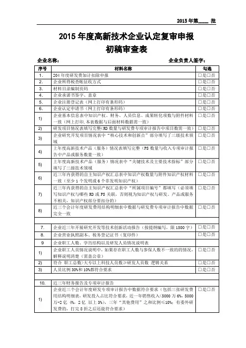 2015年高新技术企业认定复审申报