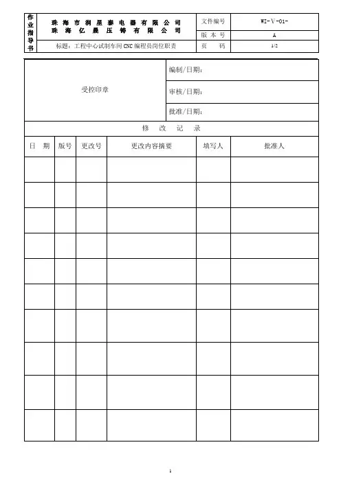 CNC编程员岗位说明书